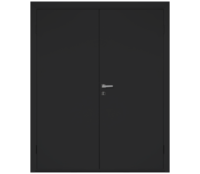 Влагостойкая дверь ПВХ EtaDoor глухая черная двухстворчатая с алюминиевой кромкой