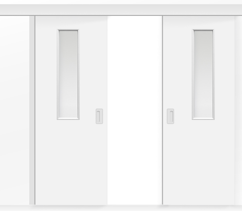 Межкомнатная двустворчатая дверь купе ПВХ с окном белая