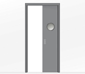 Дверь пенал раздвижная встроенная в стену одностворчатая серая с иллюминатором